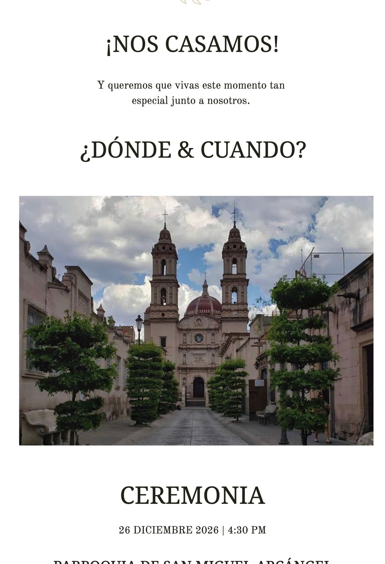 ¡Nos casamos! Ceremonia 26 de diciembre de 2026, 4:30 PM